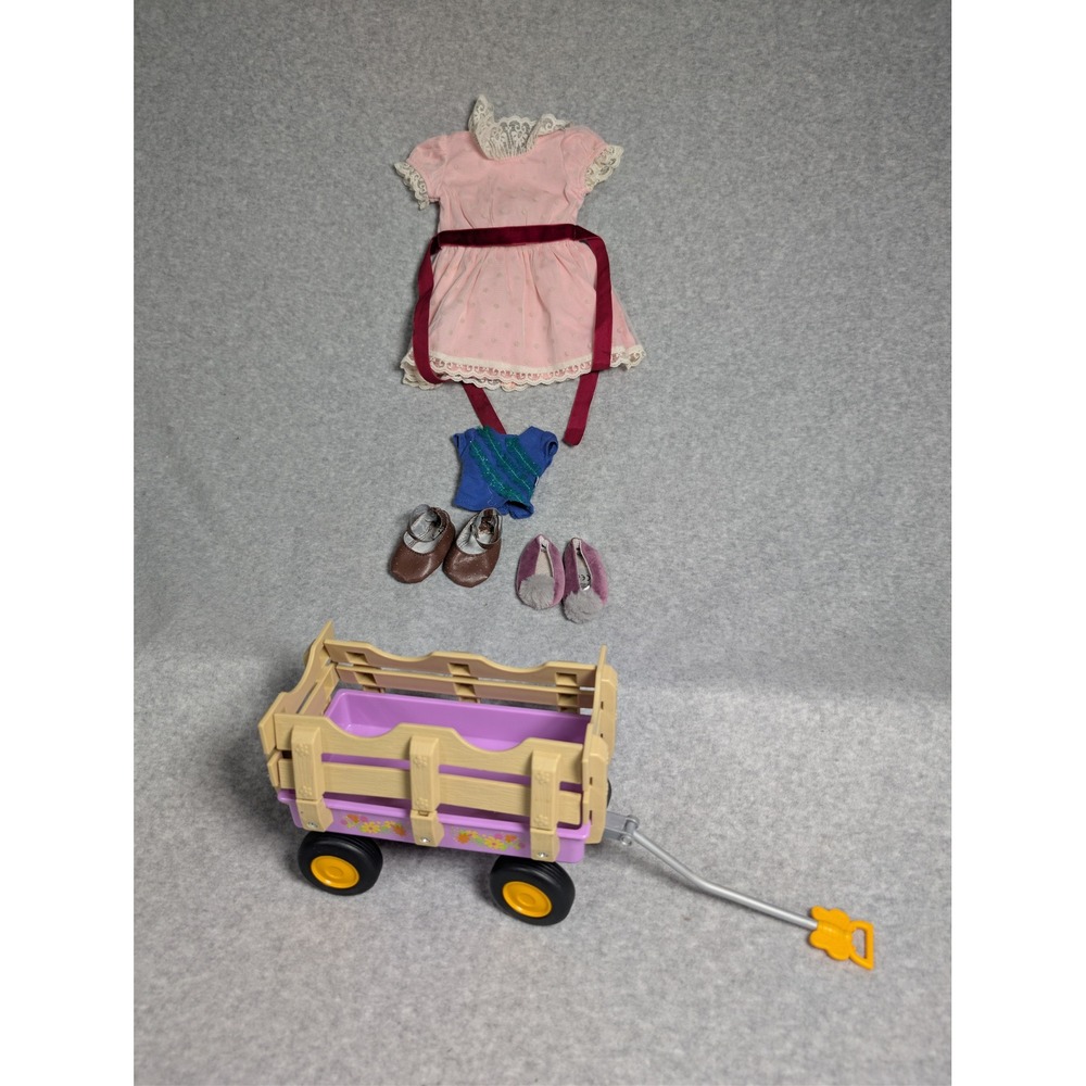 American Girl Doll Accessory Lot Purple Garden Wagon Pink Lace Dress Shoes